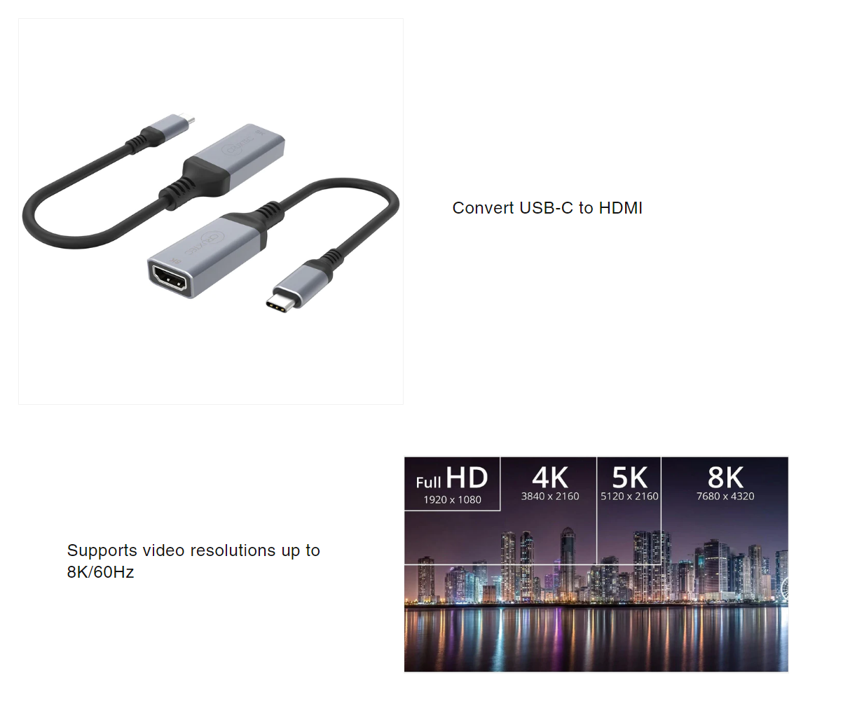 A large marketing image providing additional information about the product Cruxtec CTH8K-SG USB-C to HDMI Cable Adapter  - Additional alt info not provided